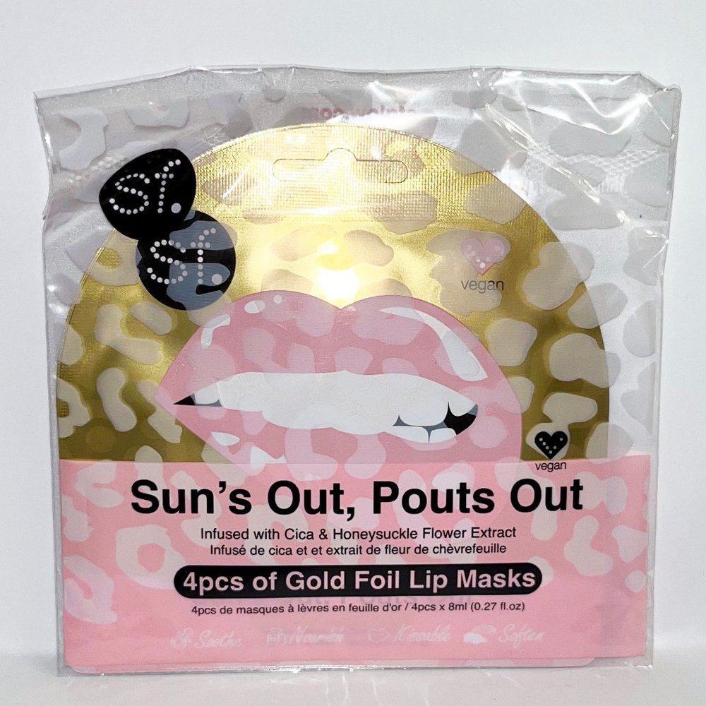 Sun's Out, Pouts Out Gold Foil Leopard Pattern Lip Mask - 4 Pack - NEW